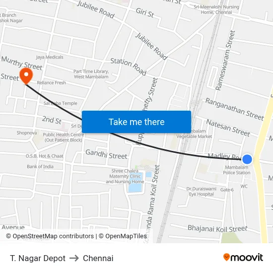 T. Nagar Depot to Chennai map