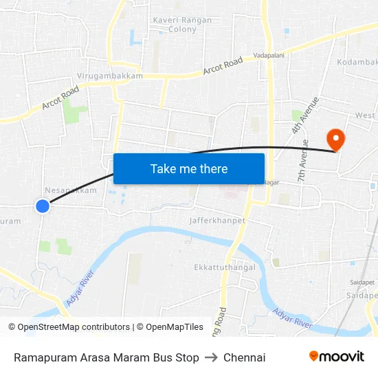 Ramapuram Arasa Maram Bus Stop to Chennai map