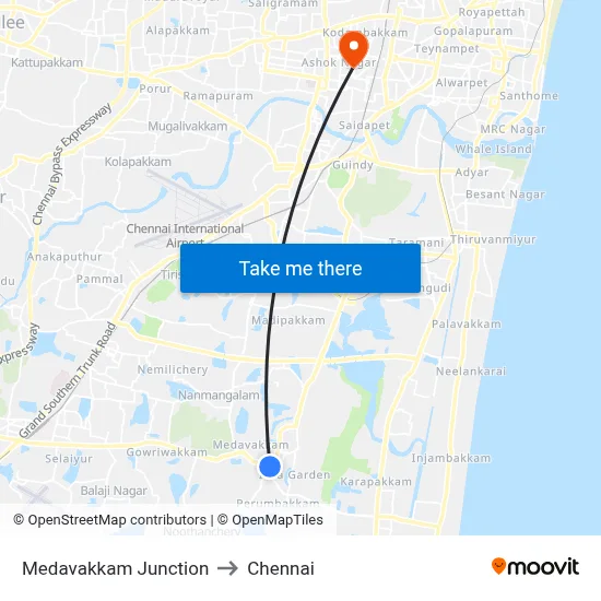 Medavakkam Junction to Chennai map