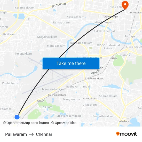 Pallavaram to Chennai map