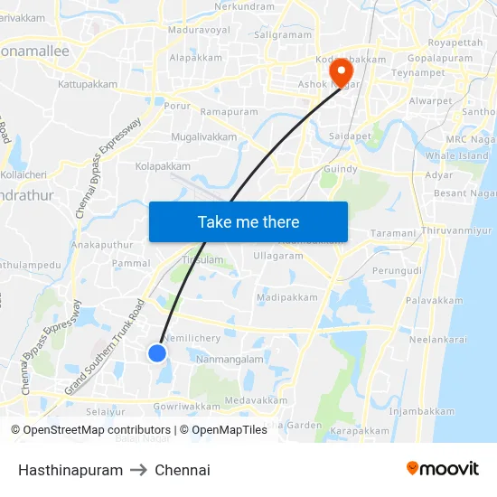 Hasthinapuram to Chennai map