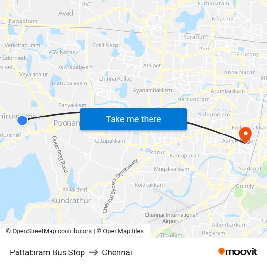 Pattabiram Bus Stop to Chennai map