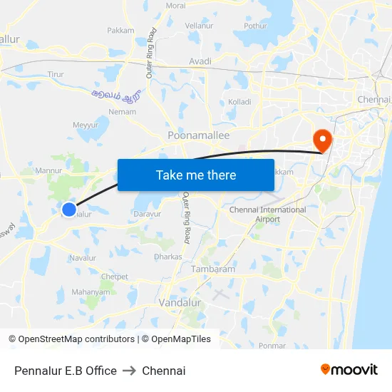 Pennalur E.B Office to Chennai map