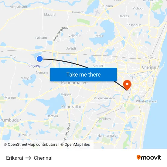Erikarai to Chennai map