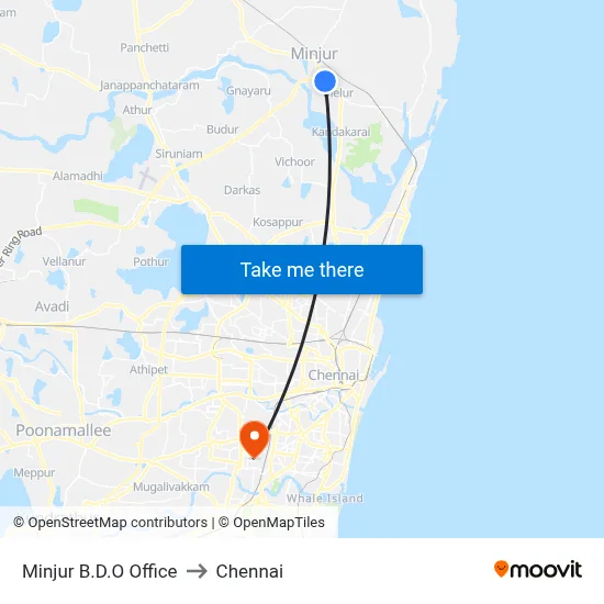 Minjur B.D.O Office to Chennai map