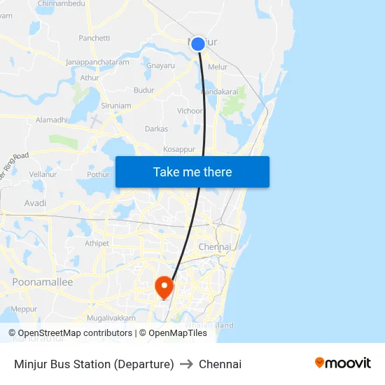 Minjur Bus Station (Departure) to Chennai map