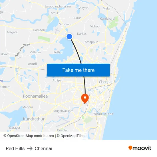 Red Hills to Chennai map