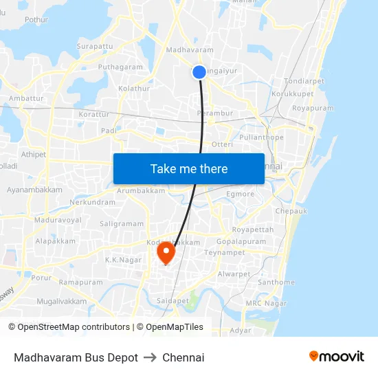 Madhavaram Bus Depot to Chennai map