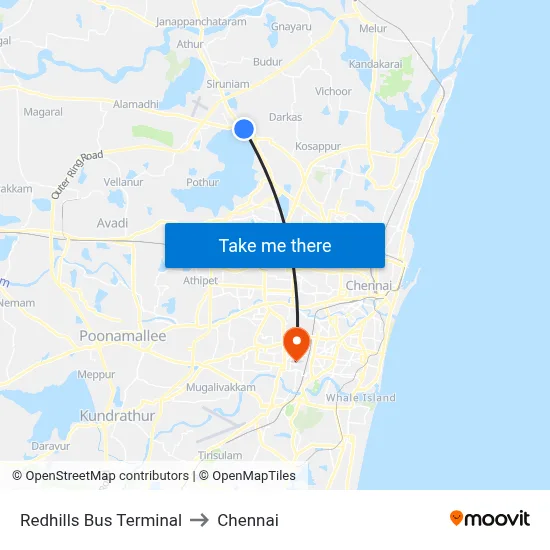 Redhills Bus Terminal to Chennai map