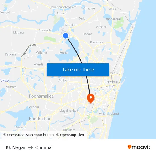 Kk Nagar to Chennai map