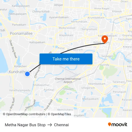 Metha Nagar Bus Stop to Chennai map