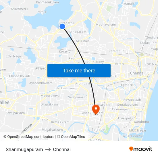 Shanmugapuram to Chennai map