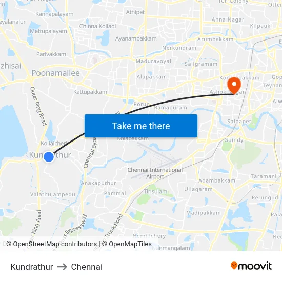 Kundrathur to Chennai map