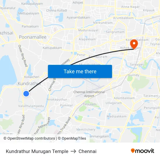Kundrathur Murugan Temple to Chennai map
