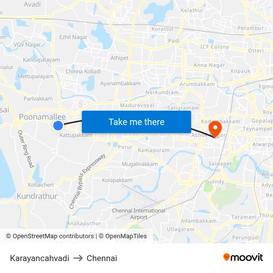 Karayancahvadi to Chennai map