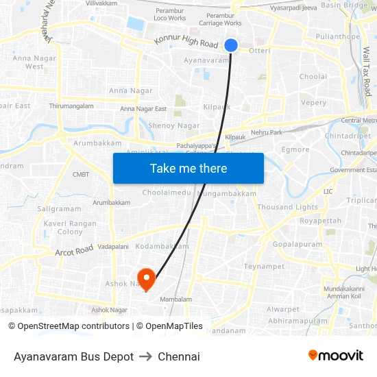 Ayanavaram Bus Depot to Chennai map