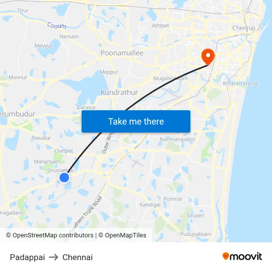 Padappai to Chennai map