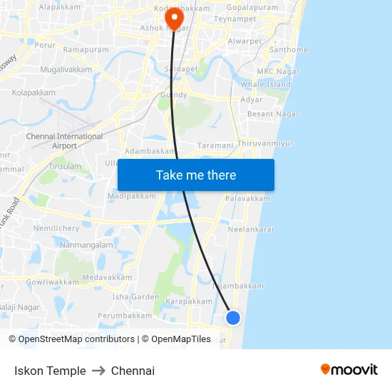 Iskon Temple to Chennai map