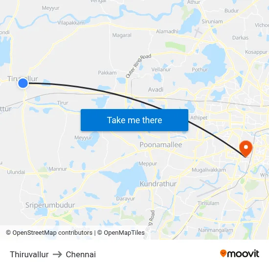 Thiruvallur to Chennai map