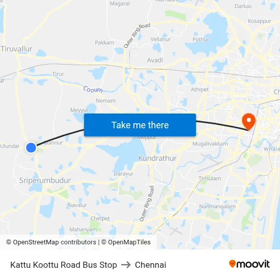 Kattu Koottu Road Bus Stop to Chennai map
