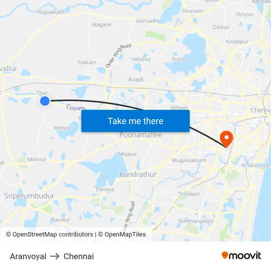 Aranvoyal to Chennai map