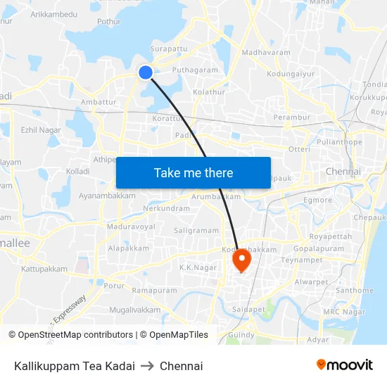 Kallikuppam Tea Kadai to Chennai map