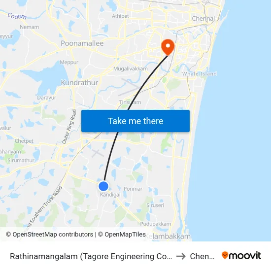 Rathinamangalam (Tagore Engineering College) to Chennai map