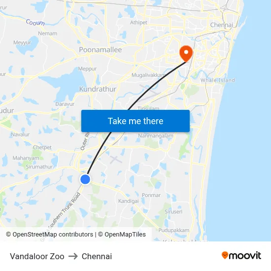 Vandaloor Zoo to Chennai map