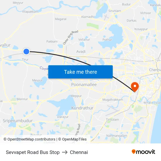 Sevvapet Road Bus Stop to Chennai map