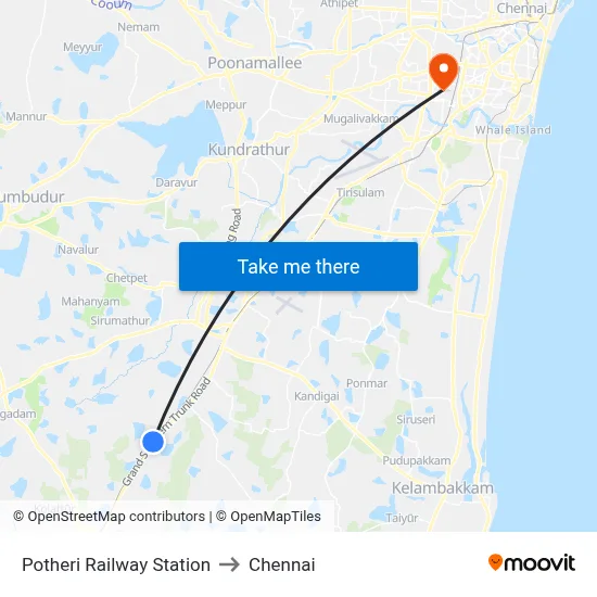 Potheri Railway Station to Chennai map