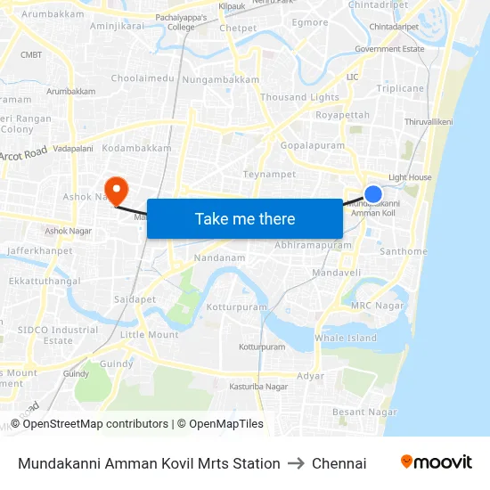 Mundakanni Amman Kovil Mrts Station to Chennai map