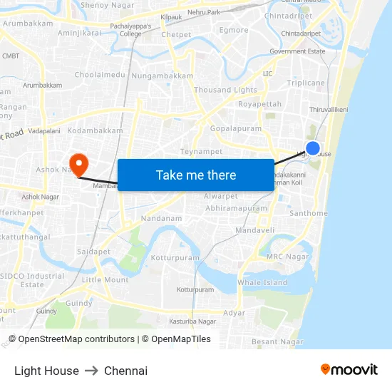 Light House to Chennai map