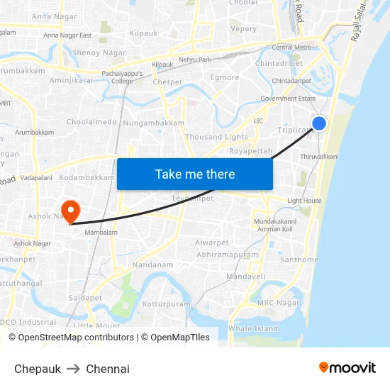 Chepauk to Chennai map