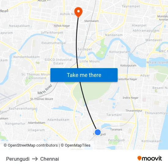 Perungudi to Chennai map