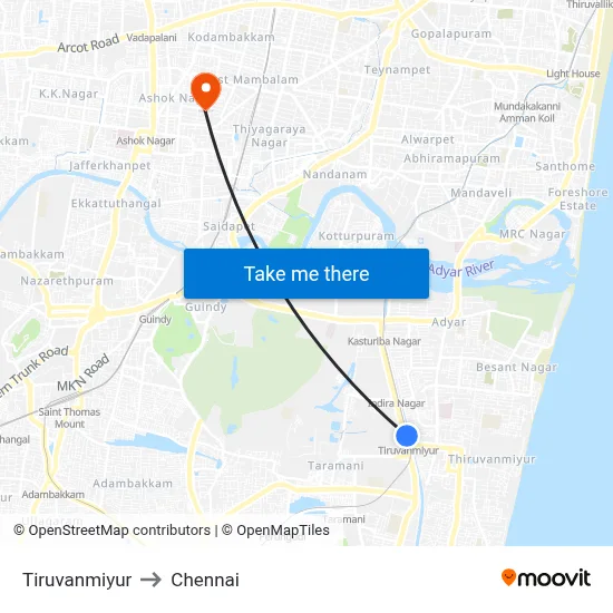 Tiruvanmiyur to Chennai map
