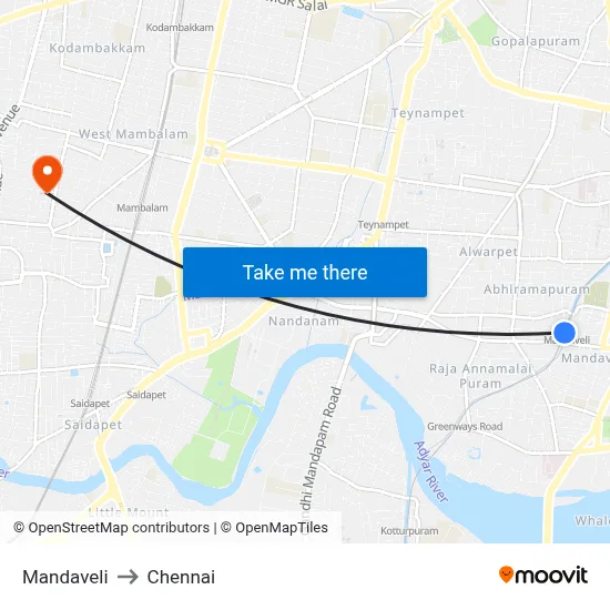 Mandaveli to Chennai map
