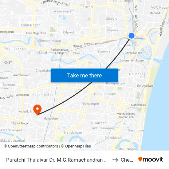 Puratchi Thalaivar Dr. M.G.Ramachandran Central Metro to Chennai map