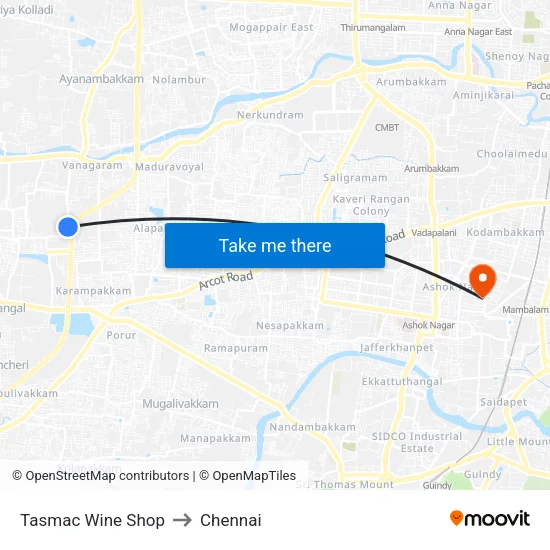 Tasmac Wine Shop to Chennai map