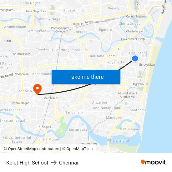 Kelet High School to Chennai map