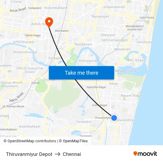 Thiruvanmiyur Depot to Chennai map