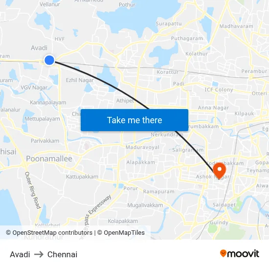 Avadi to Chennai map