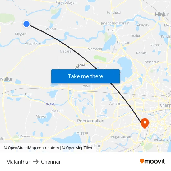 Malanthur to Chennai map
