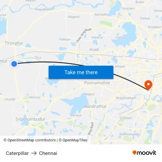Caterpillar to Chennai map