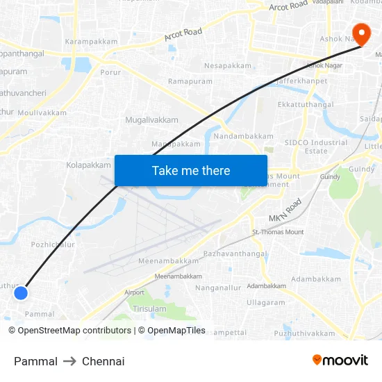 Pammal to Chennai map