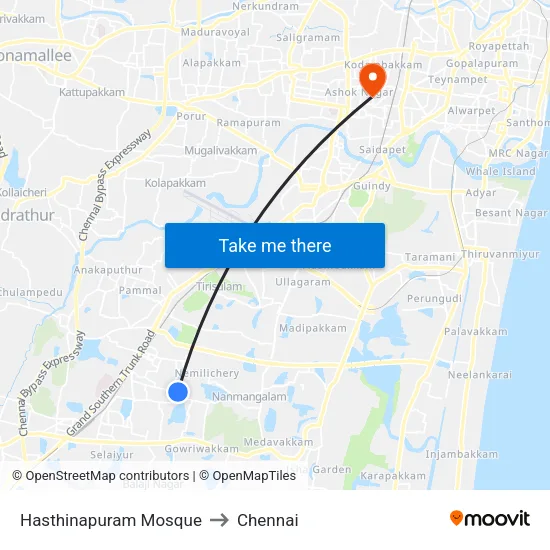 Hasthinapuram Mosque to Chennai map