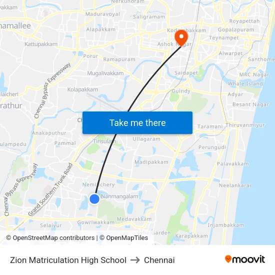 Zion Matriculation High School to Chennai map