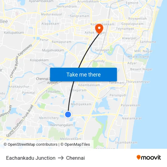 Eachankadu Junction to Chennai map