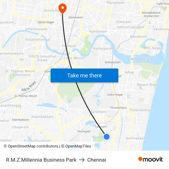R.M.Z.Millennia Business Park to Chennai map