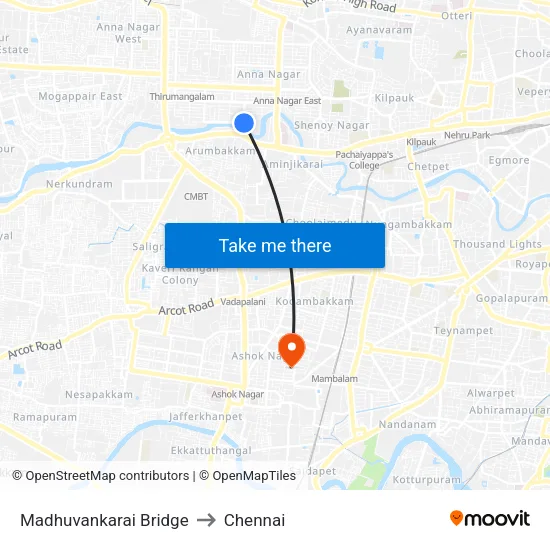 Madhuvankarai Bridge to Chennai map