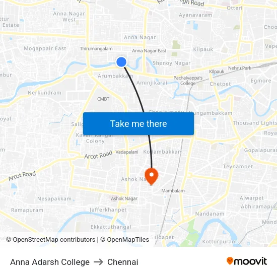 Anna Adarsh College to Chennai map